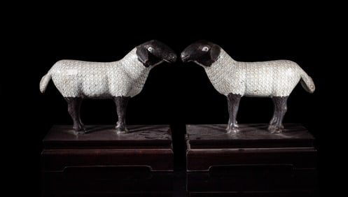 Two Large Chinese Cloisonne Sculptures on Stand