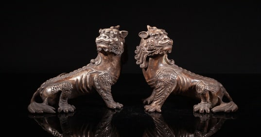 Two Chinese Bronze Sculptures of Beasts