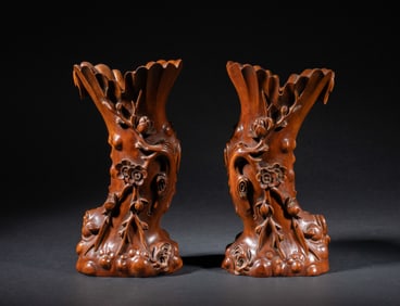 Pair Chinese Boxwood Vases