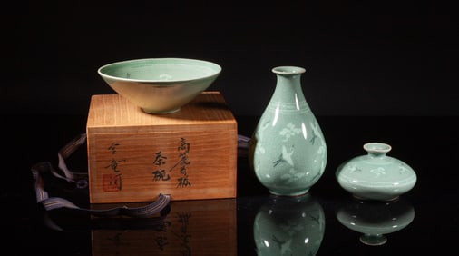 Set Vintage Korean Celadon Porcelain Wares