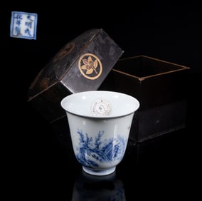Rare Chinese Porcelain Tea Cup w/ Lacquer Case