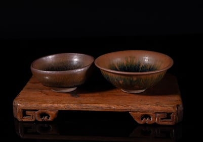 Two Chinese Jian Ware Porcelain Tea Bowls
