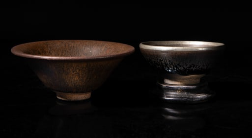 Two Chinese Jian Stone Ware Porcelain Tea Bowls