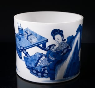 Chinese Blue & White Porcelain Brush Pot
