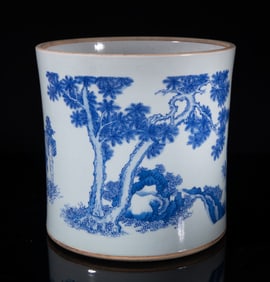 Large Chinese Blue & White Porcelain Brush Pot