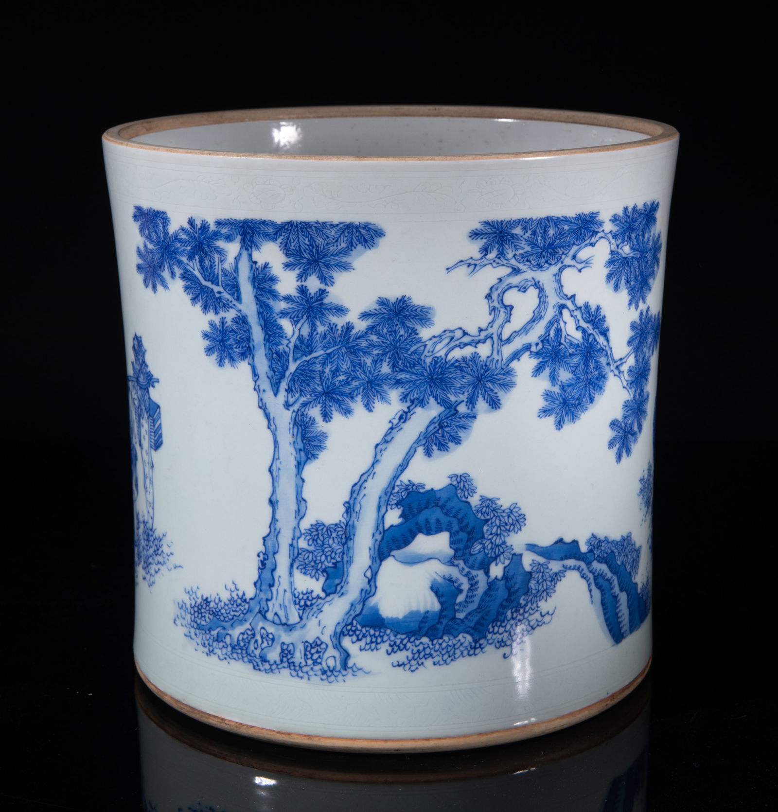 Large Chinese Blue & White Porcelain Brush Pot (1 of 12)