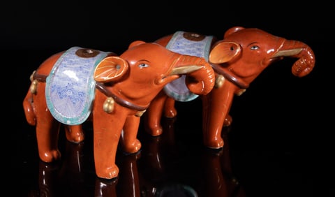 Two Chinese Famille Rose Porcelain Sculptures