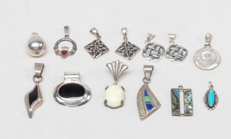 Set Vintage Sterling Inlaid Rare Stone Pendants
