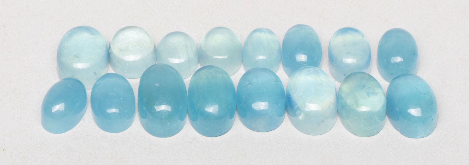 Set High Quality Aquamarine Cut Stones: Collection of high quality aquamarine cut stone pieces. Approx. 43 gram (total weight). The Estate of the Consignment Store Moving Sale, Pal Springs, 2023.