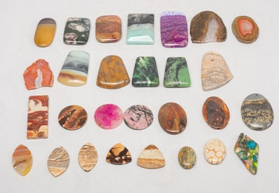 Set Vintage Fossil, Agate, Jasper Cut Stones