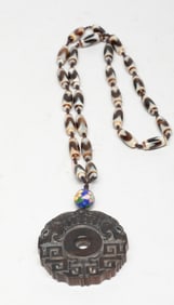 Chinese Export Dzi Beads Necklace w/ Pendant