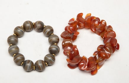 Two Chinese Cameo Agate Prayer Beads