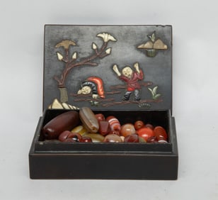 Estate Box of Chinese Agate Beads Collection