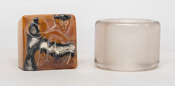 Chinese Rock Crystal, Cameo Agate Thumb Rings