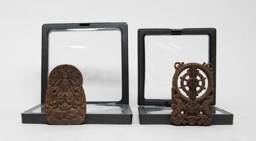 Two Chinese Export Agarwood Pendants