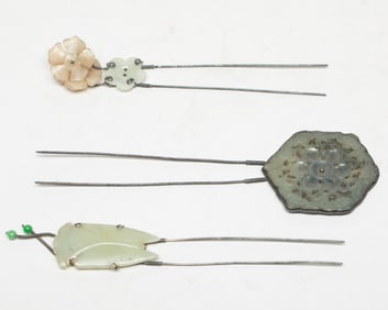 Set Chinese Jade, Silver Hair Pins