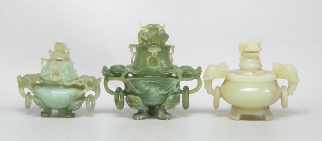Estate Chinese Export Jade/ Stone Censers