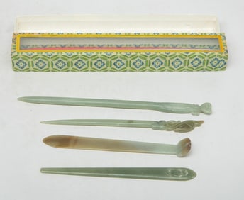 Set Chinese Jade Carved Hairpins