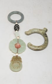 Estate Set Chinese Jade, Agate, Stone Pendants