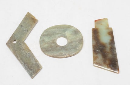 Estate Set Chinese Jade Axe, Bi, Pendant