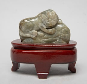 Chinese Burnt Jade Sculpture on Stand