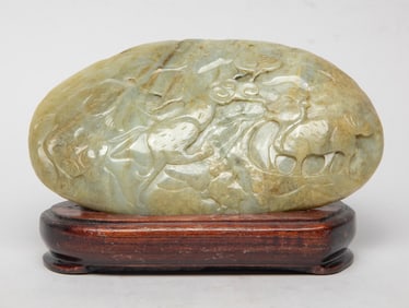Large Chinese Jade Plaque on Stand