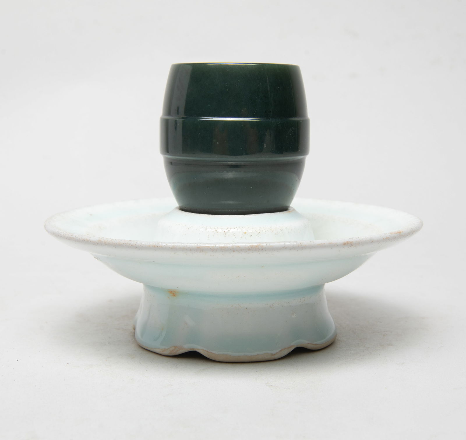 Chinese Spinach Jade Cup w/ Porcelain Base (1 of 13)