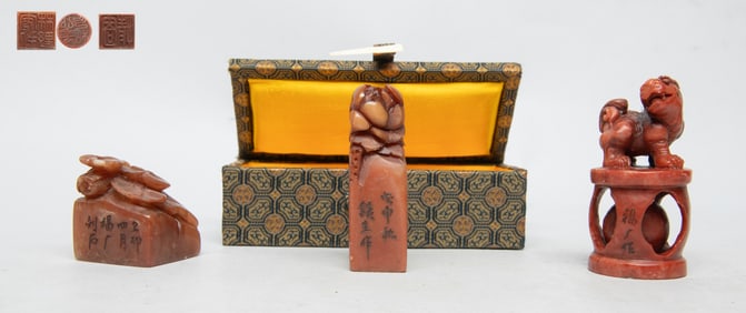 Set Vintage Chinese Shoushan Stone Seals