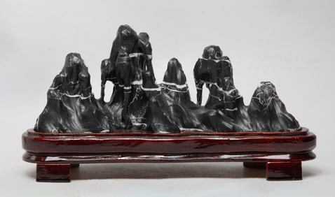 Estate Chinese Scholar Stone on Wood Base