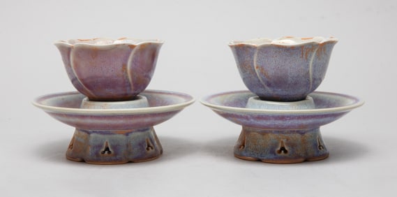 Two Chinese Flambe Glazed Porcelain Tea Cups