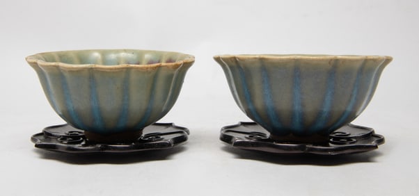 Two Chinese Jun Ware Porcelain Tea Cups