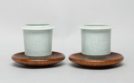 Two Chinese Hutian Porcelain Tea Cups