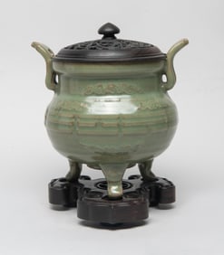 Chinese Longquan Porcelain Censer w/ Cover
