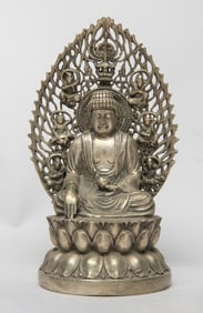 Rare Chinese Silver Tone Sculpture of Buddha
