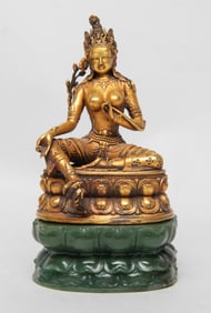 Chinese Gilt Bronze Buddha on Jade Base