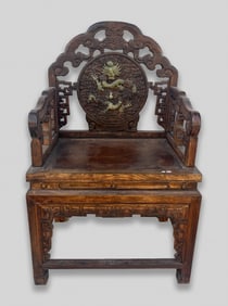 Large Chinese Wood Chair Inlaid Jade