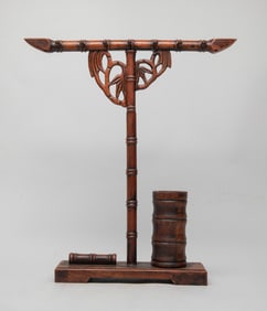 Estate Chinese Wood Brush Stand