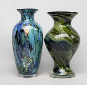 Two Studio Art Hand Made Glass Vases