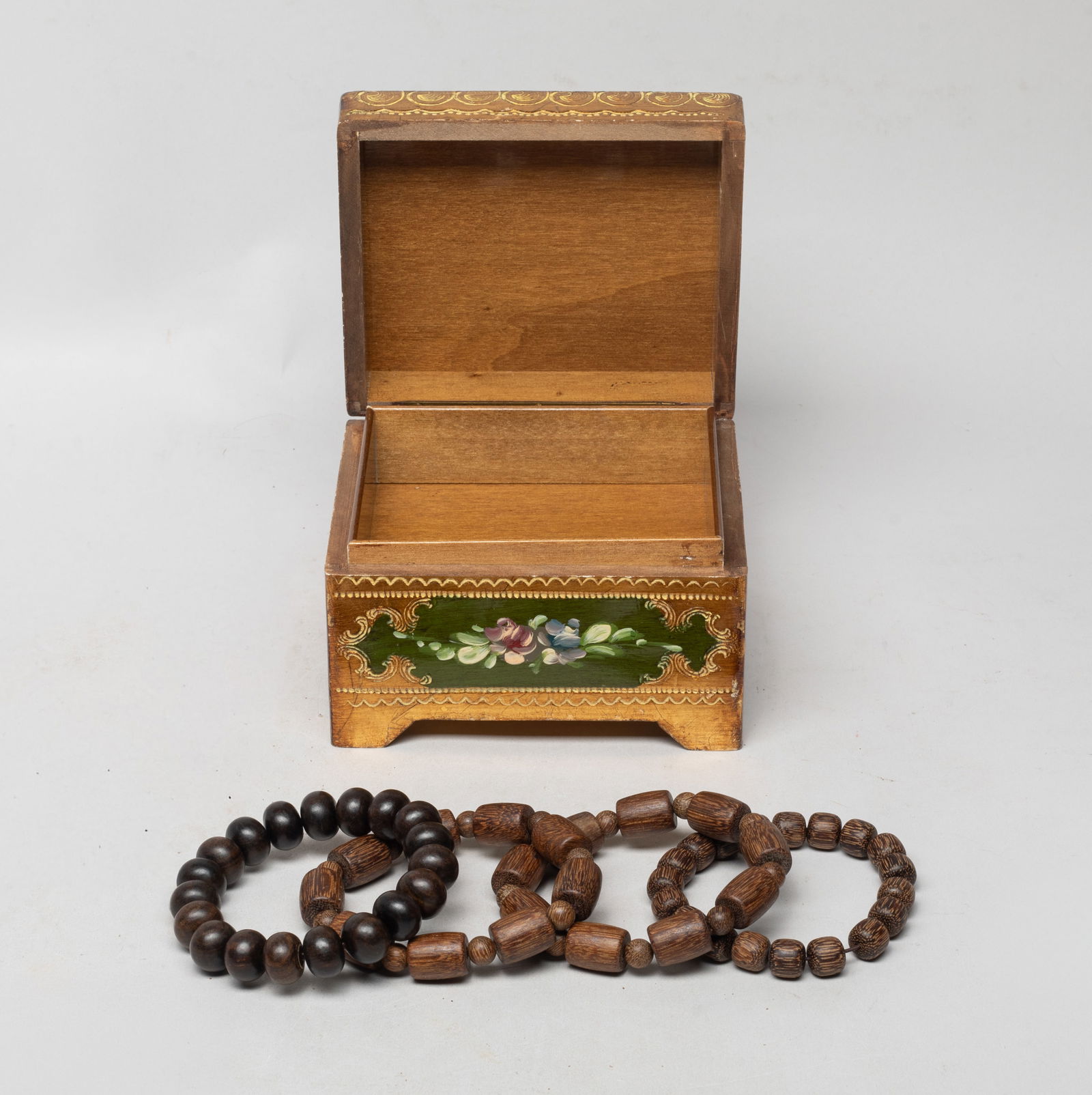 Estate Set South Asian Agarwood Prayer Beads: Set of four strings of South Asian agarwood carved prayer beads, slightly fragrant, with box. Approx. 82 gram (total wood weight),