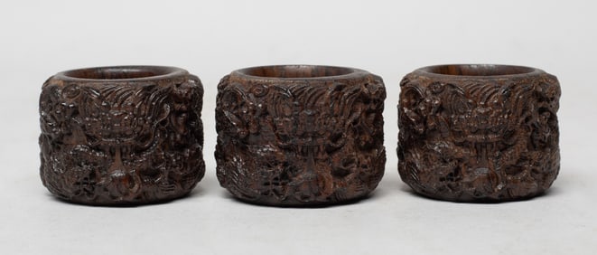 Set Chinese Export Agarwood Thumb Rings