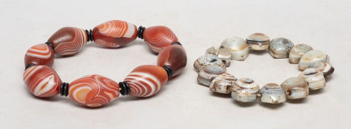 Two Chinese Cameo Agate Prayer Beads