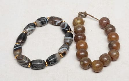 Two Chinese Cameo Agate Prayer Beads