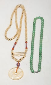 Vintage Chinese Crystal, Spinach Jade Necklaces