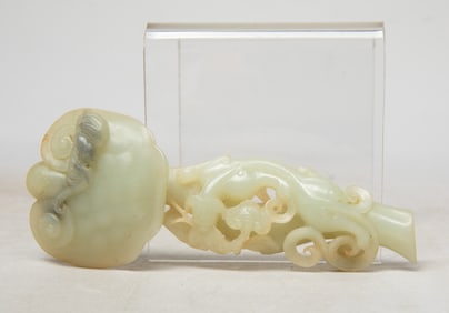Chinese Black & White Jade Sculpture of Ruyi