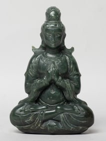 Vintage Chinese Spinach Jade Sculpture of Buddha