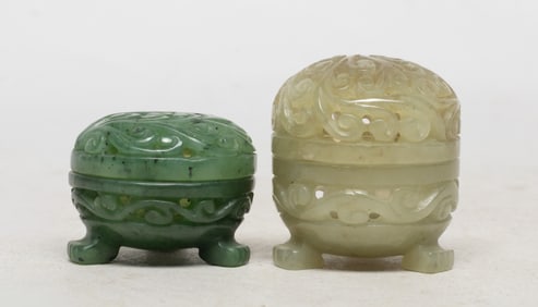 Two Chinese Jade Carved Cabinet Censers
