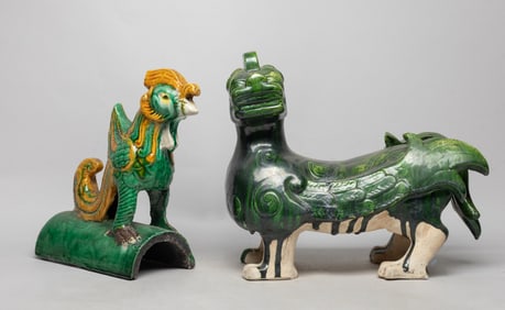 Two Chinese Glazed Porcelain Roof Tails