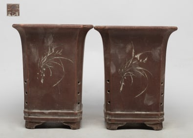 Two Chinese Vintage Clay Flower Pots