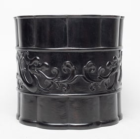 Large Chinese Export Wood Brush Pot