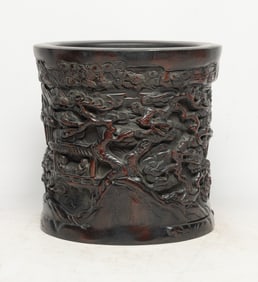 Large Chinese Wood Brush Pot